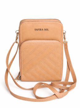Bolsa Transversal Compacta Feminina – Cor Caramelo | 3 Compartimentos com Zíper